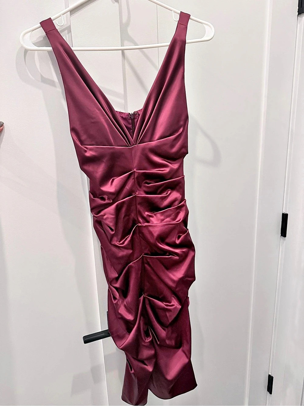 Nicole Miller Collection Ruched Satin Mini Dress in Purple Size 0 Like New